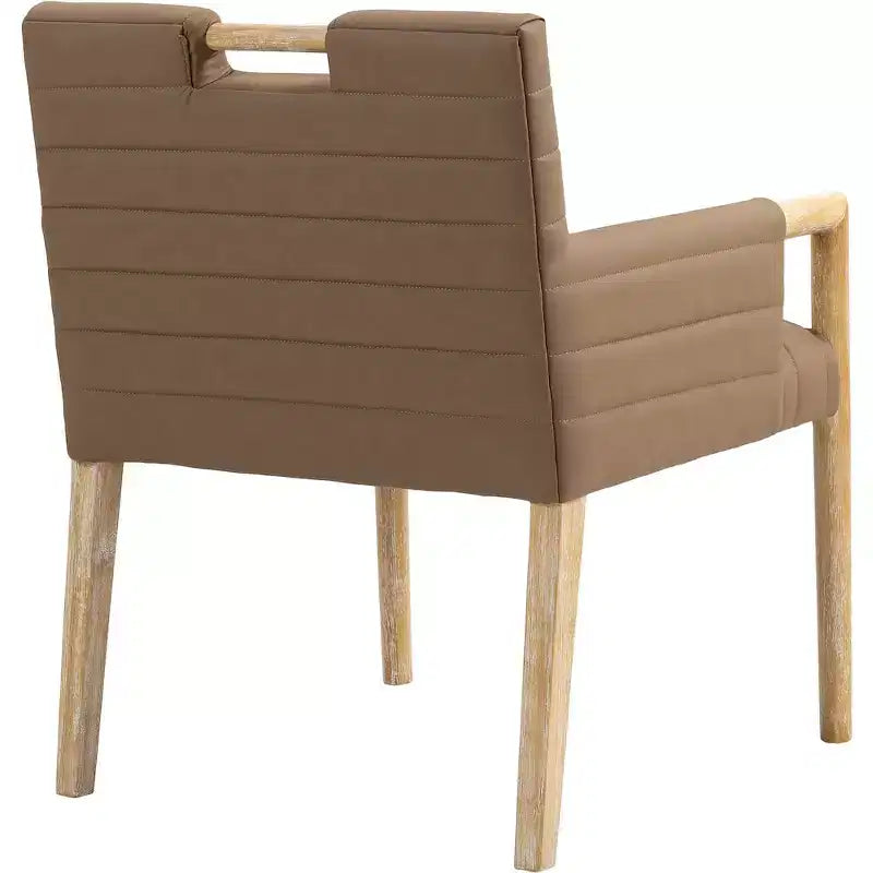 Chaise de salle à manger en cuir végétalien - Dossier capitonné cannelé, pieds en chêne naturel