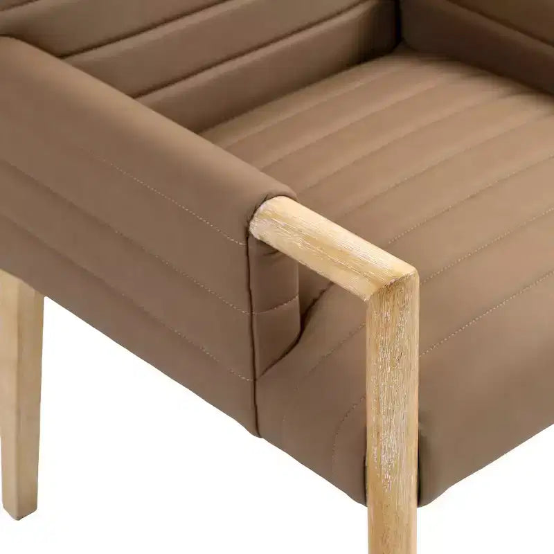 Chaise de salle à manger en cuir végétalien - Dossier capitonné cannelé, pieds en chêne naturel