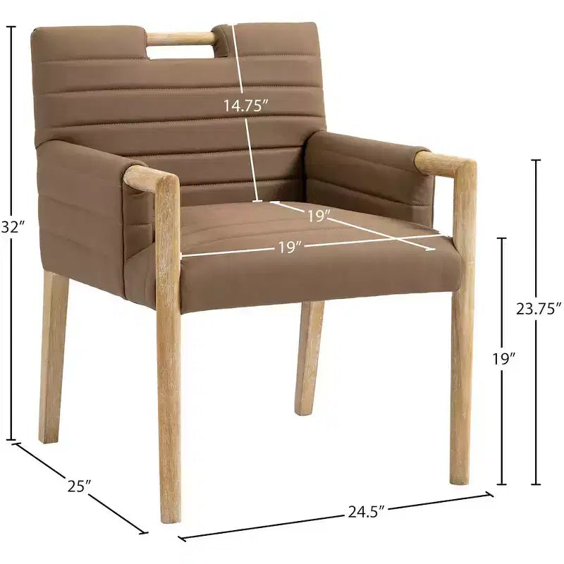 Chaise de salle à manger en cuir végétalien - Dossier capitonné cannelé, pieds en chêne naturel