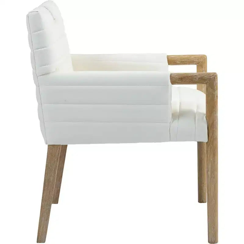 Chaise de salle à manger en cuir végétalien - Dossier capitonné cannelé, pieds en chêne naturel