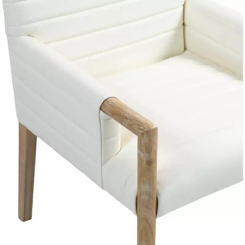 Chaise de salle à manger en cuir végétalien - Dossier capitonné cannelé, pieds en chêne naturel