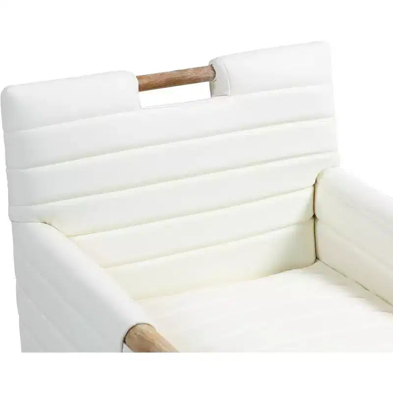 Chaise de salle à manger en cuir végétalien - Dossier capitonné cannelé, pieds en chêne naturel