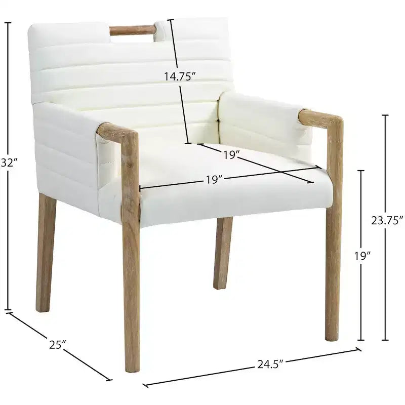 Chaise de salle à manger en cuir végétalien - Dossier capitonné cannelé, pieds en chêne naturel