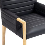 Chaise de salle à manger en cuir végétalien - Dossier capitonné cannelé, pieds en chêne naturel