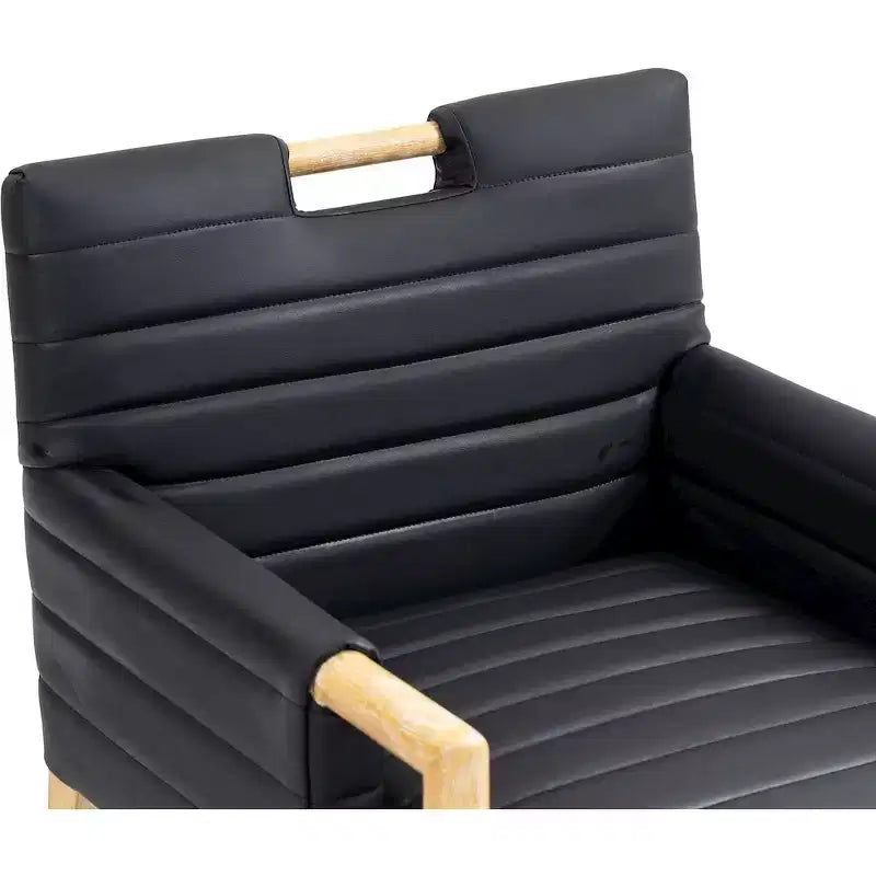 Chaise de salle à manger en cuir végétalien - Dossier capitonné cannelé, pieds en chêne naturel