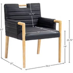 Chaise de salle à manger en cuir végétalien - Dossier capitonné cannelé, pieds en chêne naturel