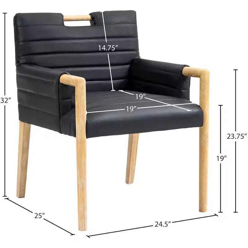 Chaise de salle à manger en cuir végétalien - Dossier capitonné cannelé, pieds en chêne naturel