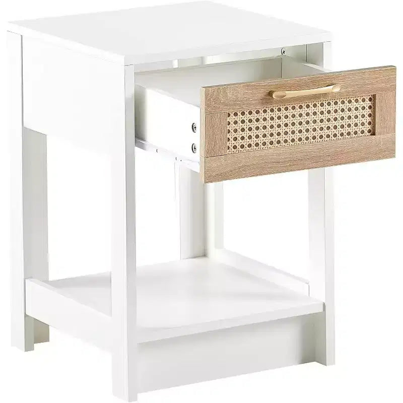 Table de chevet en rotin avec plateau relevable et rangement ouvert - Table d'appoint moderne du milieu du siècle