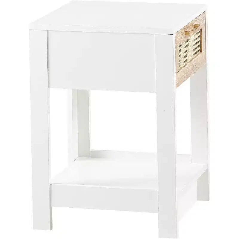 Table de chevet en rotin avec plateau relevable et rangement ouvert - Table d'appoint moderne du milieu du siècle