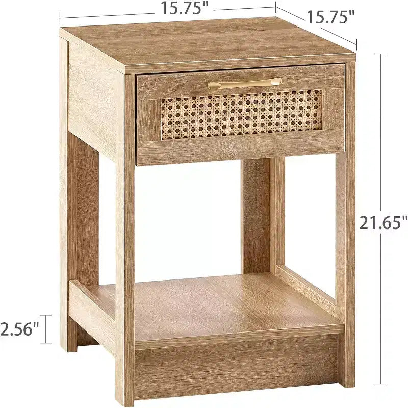 Table de chevet en rotin avec plateau relevable et rangement ouvert - Table d'appoint moderne du milieu du siècle