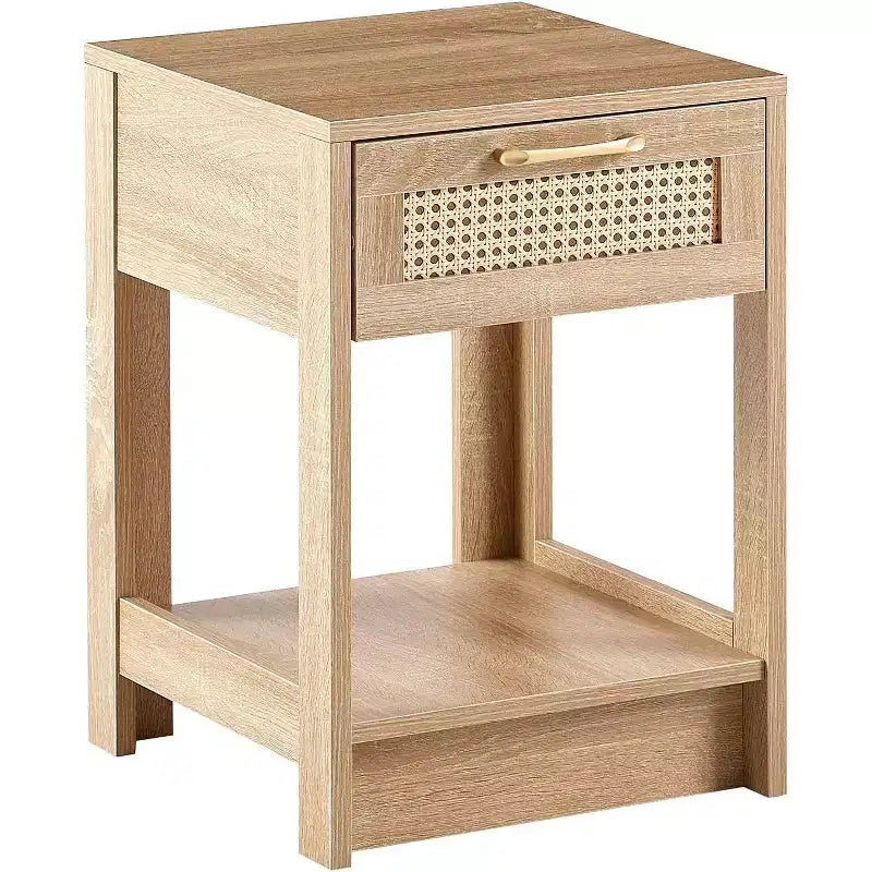 Table de chevet en rotin avec plateau relevable et rangement ouvert - Table d'appoint moderne du milieu du siècle