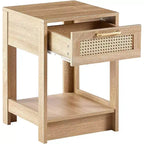 Table de chevet en rotin avec plateau relevable et rangement ouvert - Table d'appoint moderne du milieu du siècle