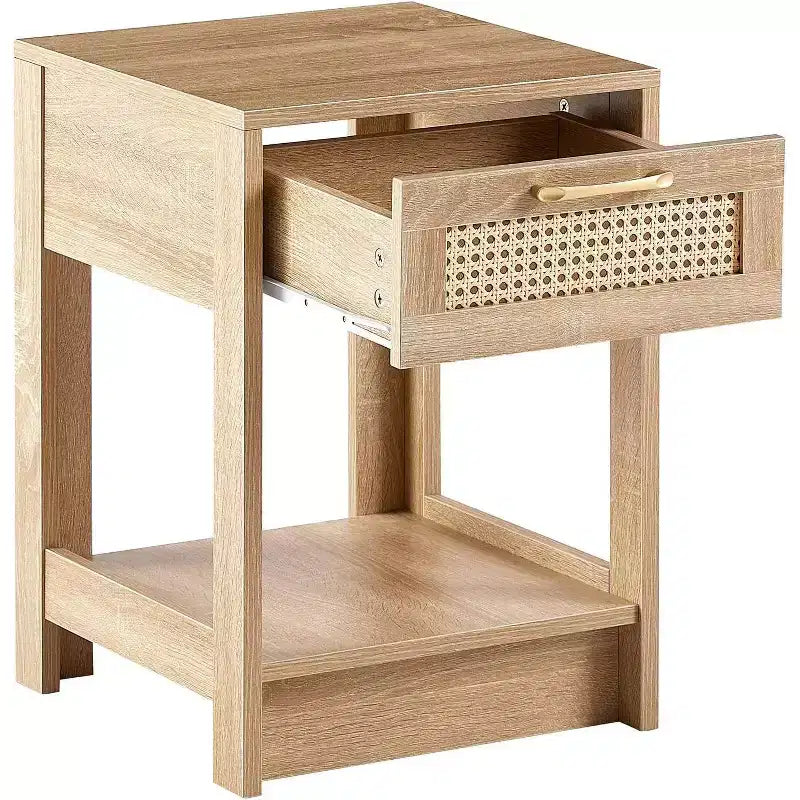 Table de chevet en rotin avec plateau relevable et rangement ouvert - Table d'appoint moderne du milieu du siècle