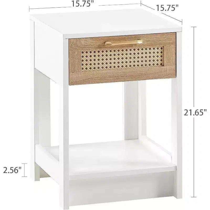 Table de chevet en rotin avec plateau relevable et rangement ouvert - Table d'appoint moderne du milieu du siècle