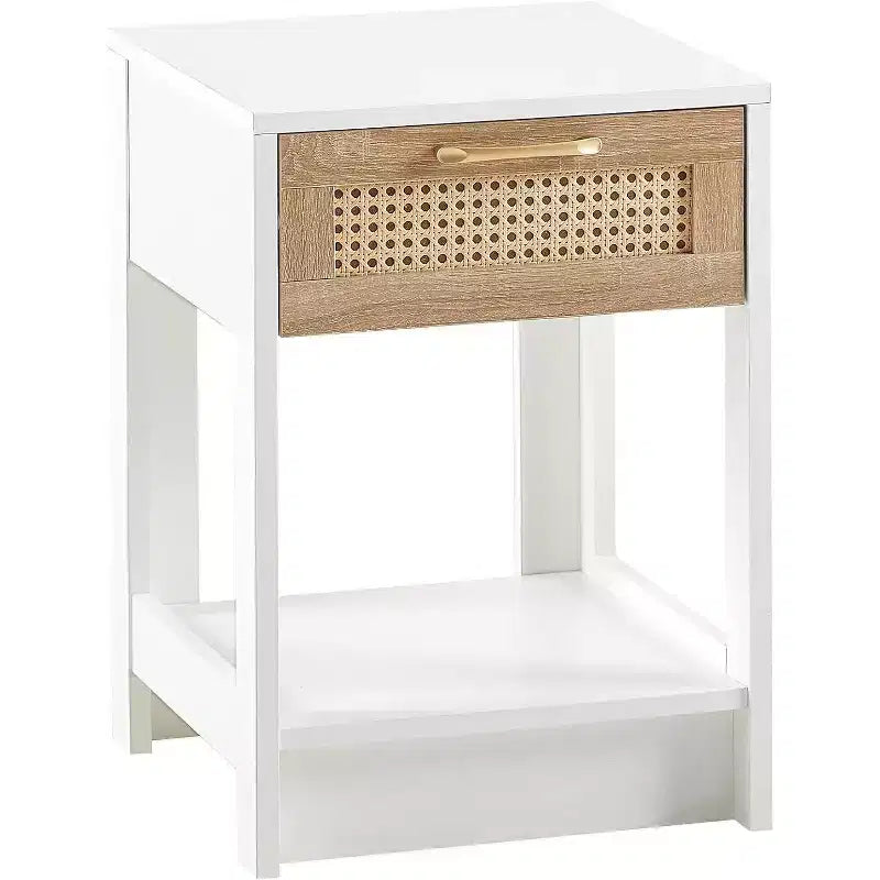Table de chevet en rotin avec plateau relevable et rangement ouvert - Table d'appoint moderne du milieu du siècle
