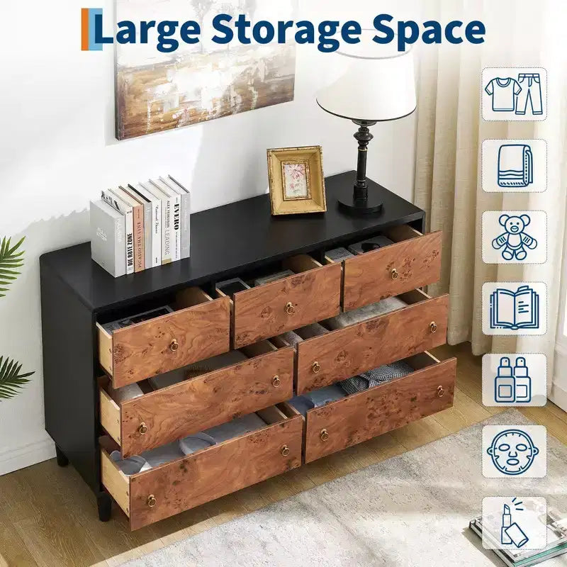 Commode moderne à 6 tiroirs, 119 cm de large - Chêne naturel
