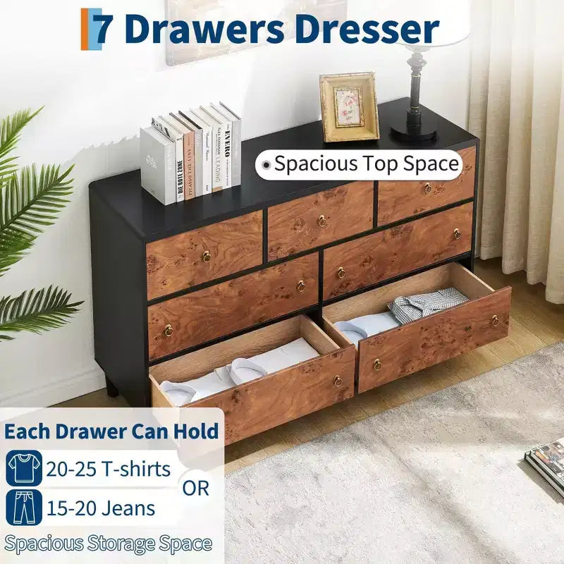 Commode moderne à 6 tiroirs, 119 cm de large - Chêne naturel