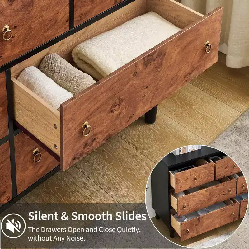 Commode moderne à 6 tiroirs, 119 cm de large - Chêne naturel