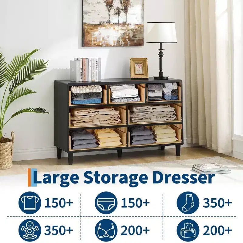 Commode moderne à 6 tiroirs, 119 cm de large - Chêne naturel