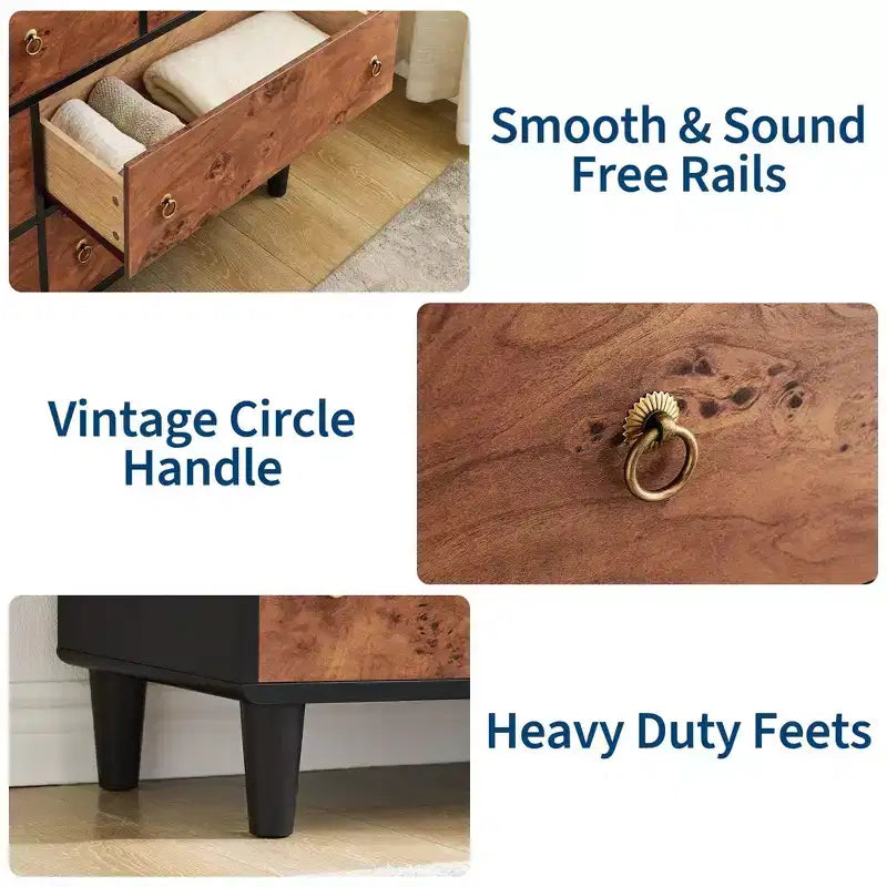Commode moderne à 6 tiroirs, 119 cm de large - Chêne naturel