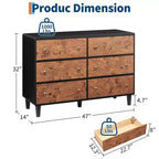 Commode moderne à 6 tiroirs, 119 cm de large - Chêne naturel