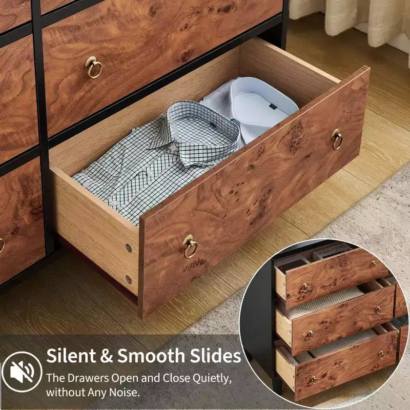 Commode moderne à 6 tiroirs, 119 cm de large - Chêne naturel