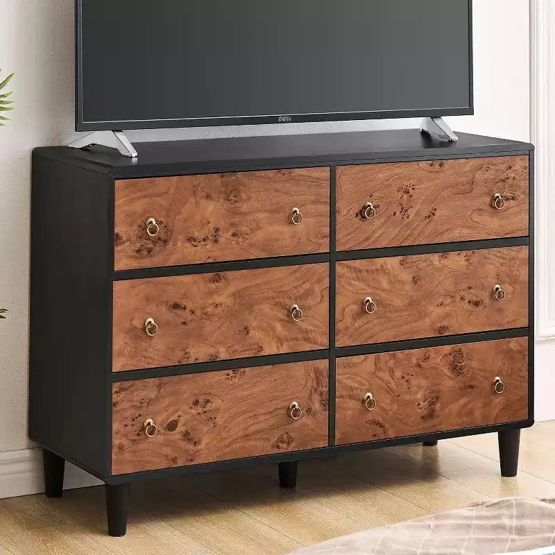 Coolmee 6 Drawers Dresser for Bedroom, 47 Wide Modern Chest of Drawers, Wood Dresser for Bedroom, Living Room, Hallway, Entryway, Natural Oak