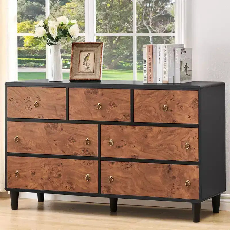Commode moderne à 6 tiroirs, 119 cm de large - Chêne naturel