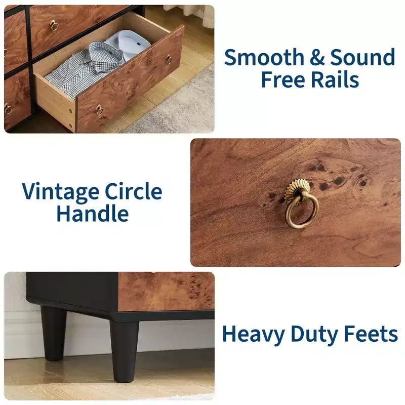 Commode moderne à 6 tiroirs, 119 cm de large - Chêne naturel