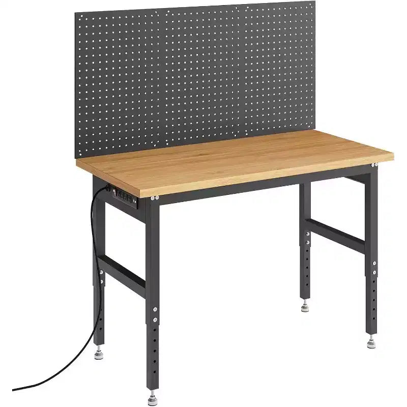 Établi réglable 122 cm avec panneau perforé et bloc multiprise – Capacité 907 kg, hauteur 71-102 cm
