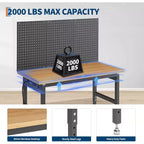 Établi réglable 122 cm avec panneau perforé et bloc multiprise – Capacité 907 kg, hauteur 71-102 cm