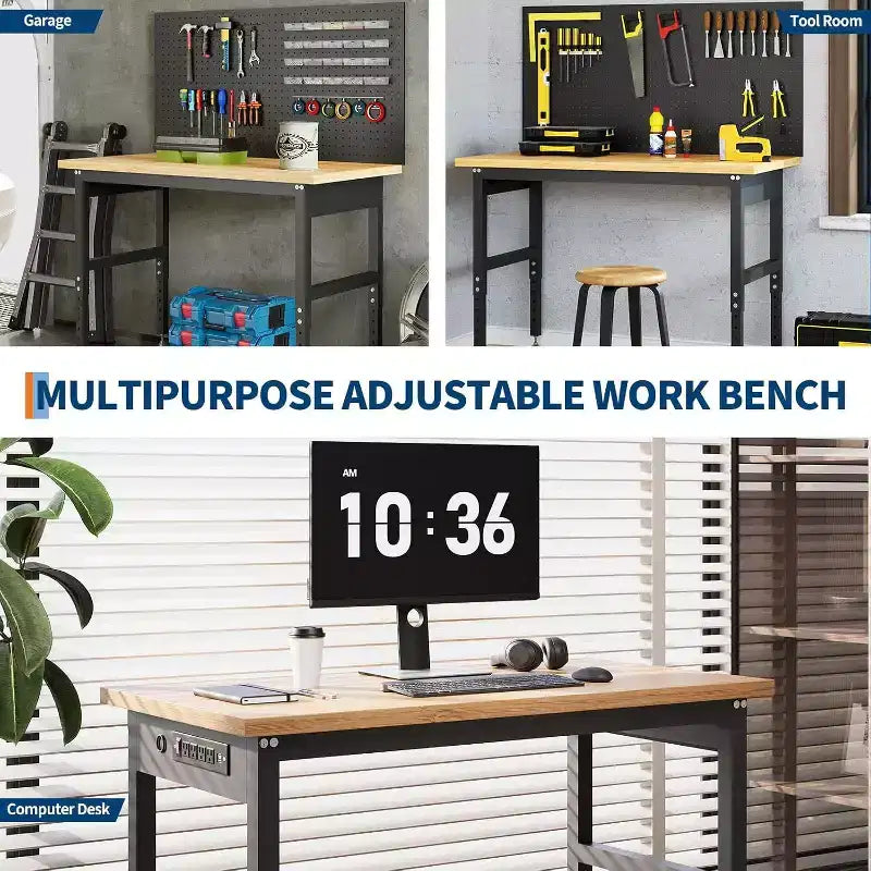 Établi réglable 122 cm avec panneau perforé et bloc multiprise – Capacité 907 kg, hauteur 71-102 cm