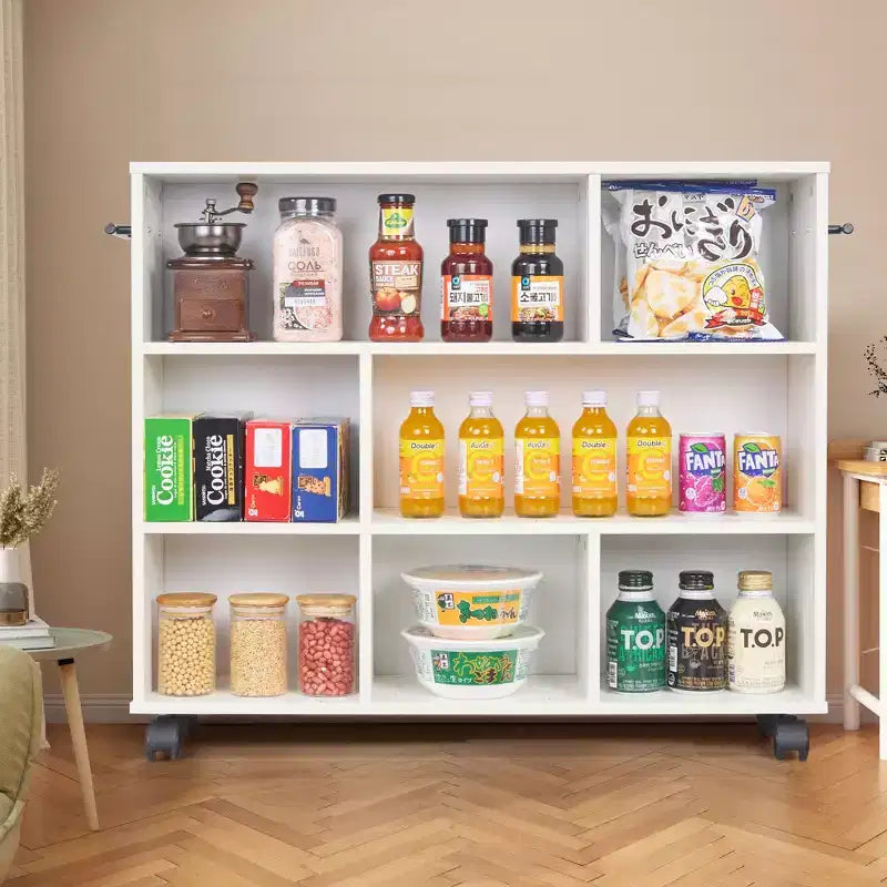 Desserte de cuisine roulante à 3 niveaux avec roulettes verrouillables et étagères ouvertes - Bois blanc