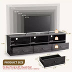Meuble TV 70" pour téléviseurs jusqu'à 80" - 3 tiroirs, 3 étagères ouvertes, capacité 300 lb, noir