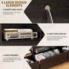 Meuble TV 70" pour téléviseurs jusqu'à 80" - 3 tiroirs, 3 étagères ouvertes, capacité 300 lb, noir