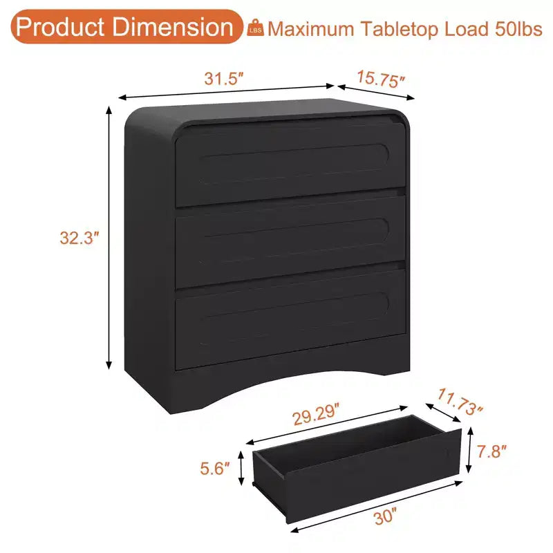 Commode à 3 tiroirs pour chambre à coucher, commode de rangement en bois de 81 cm de large avec organisateur à tiroirs