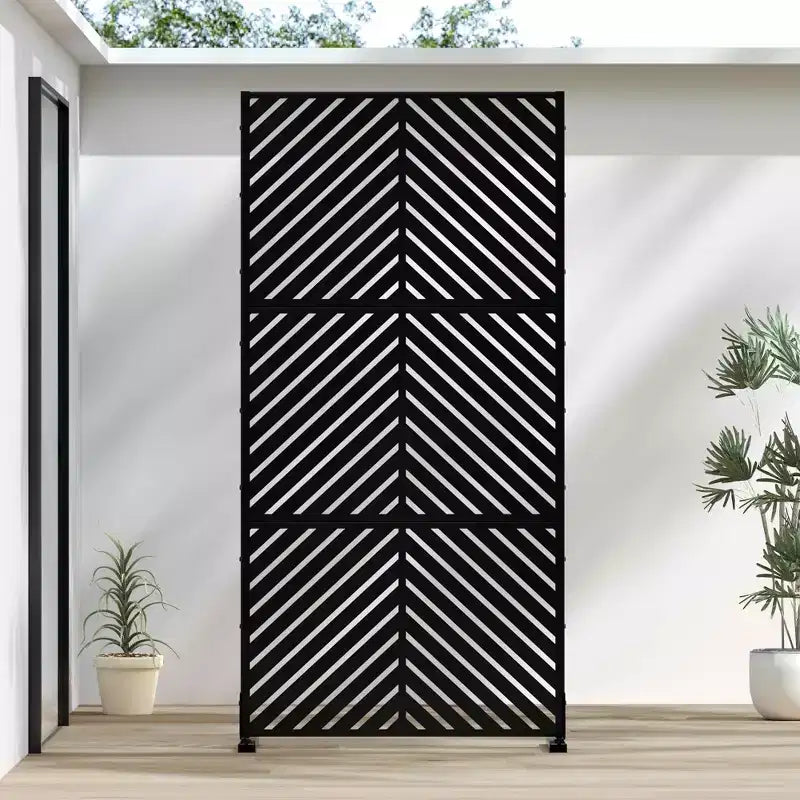 Écran d'intimité extérieur noir 72x35", paravent pliant 3 panneaux pour jardin et arrière-cour
