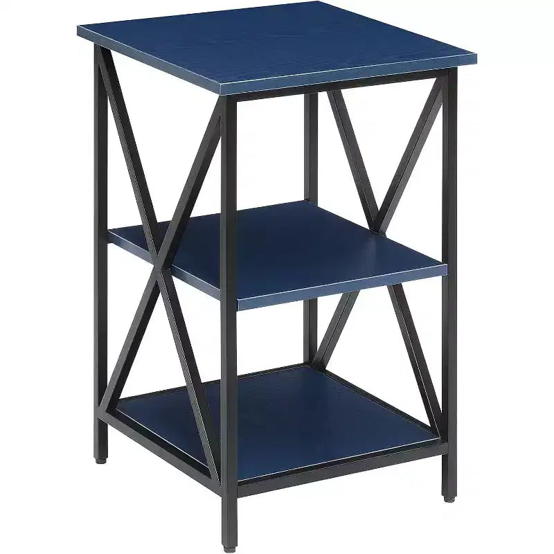 Table d'appoint à 3 niveaux avec cadre en métal et étagères ouvertes - Bleu cobalt