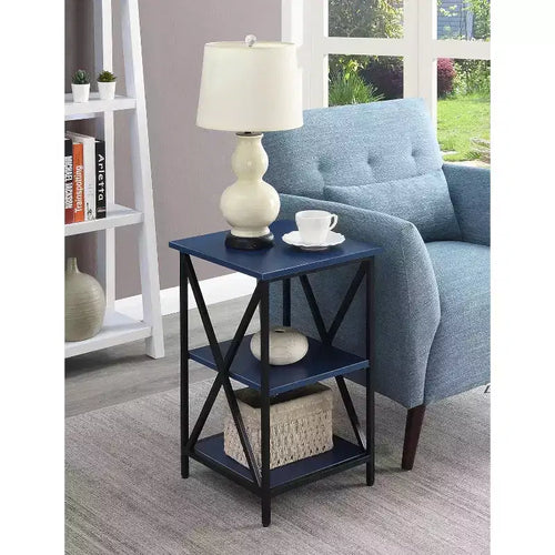 Table d'appoint à 3 niveaux avec cadre en métal et étagères ouvertes - Bleu cobalt