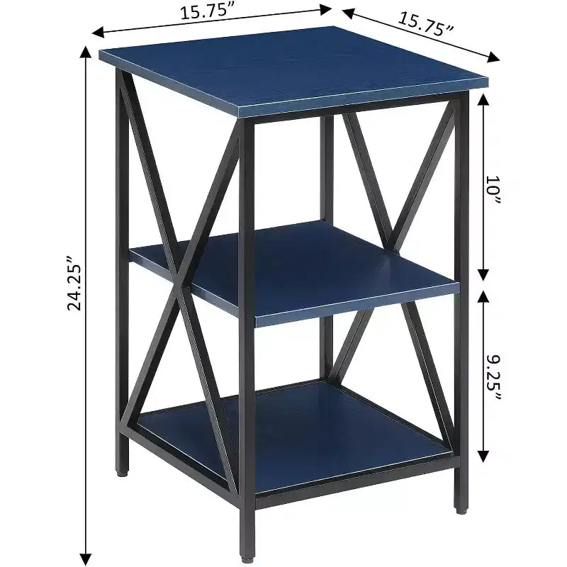 Table d'appoint à 3 niveaux avec cadre en métal et étagères ouvertes - Bleu cobalt