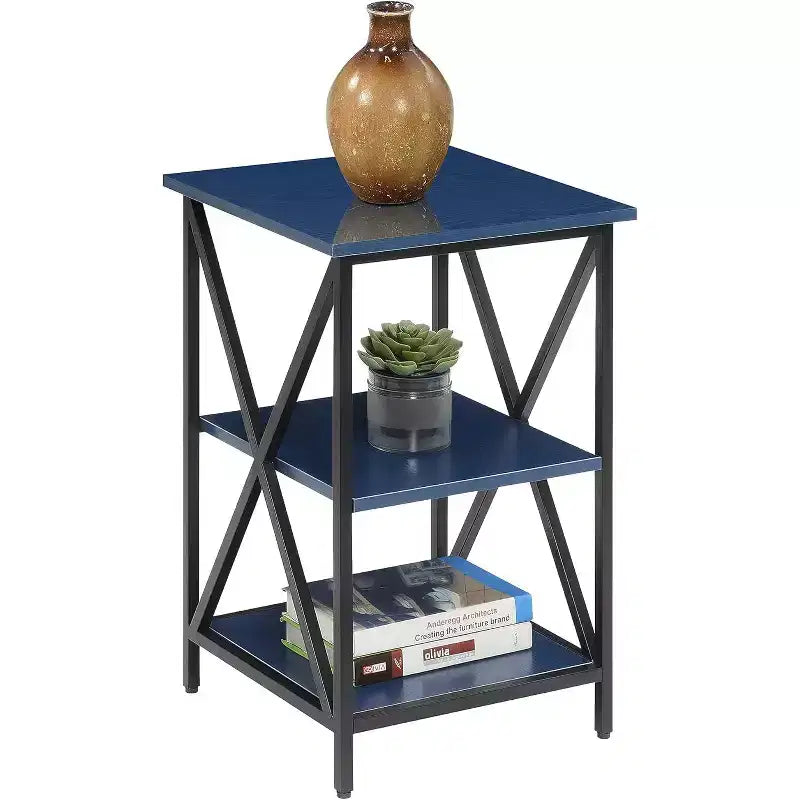 Table d'appoint à 3 niveaux avec cadre en métal et étagères ouvertes - Bleu cobalt