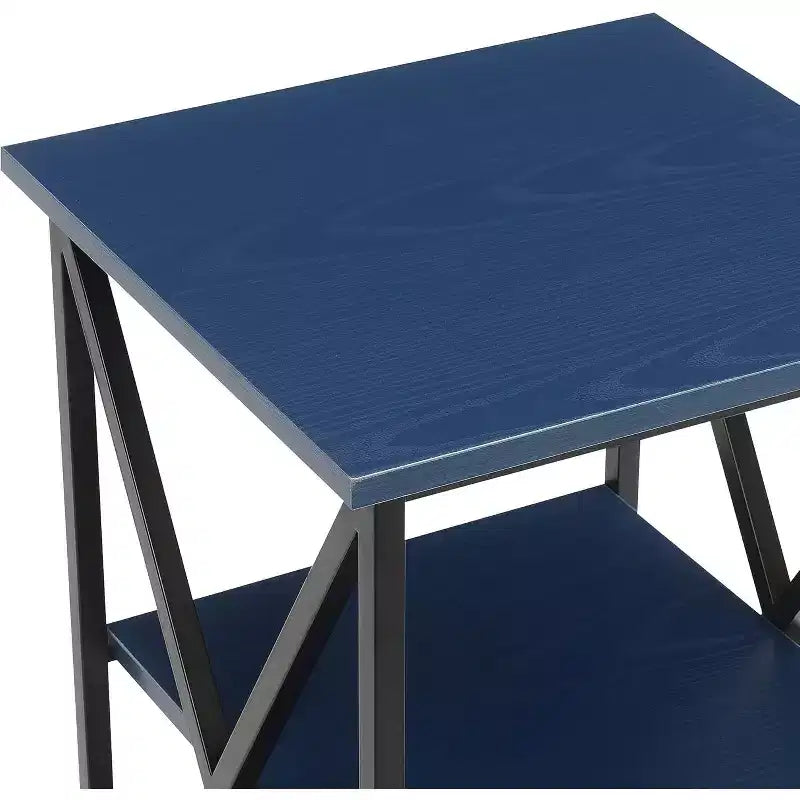 Table d'appoint à 3 niveaux avec cadre en métal et étagères ouvertes - Bleu cobalt
