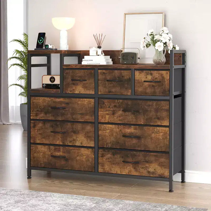 39Commode de 9 tiroirs en métal et tissu de style ferme pour chambre à coucher, placard, salon, appartement,