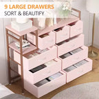 39Commode de 9 tiroirs en métal et tissu de style ferme pour chambre à coucher, placard, salon, appartement,