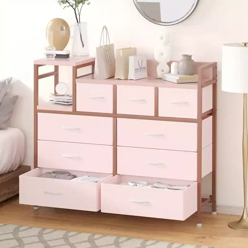 39Commode de 9 tiroirs en métal et tissu de style ferme pour chambre à coucher, placard, salon, appartement,