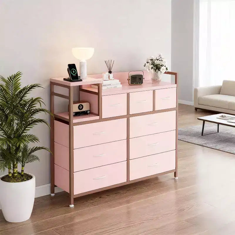 39Commode de 9 tiroirs en métal et tissu de style ferme pour chambre à coucher, placard, salon, appartement,