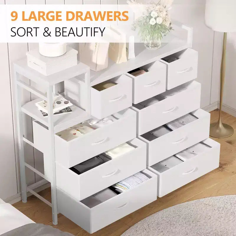 39Commode de 9 tiroirs en métal et tissu de style ferme pour chambre à coucher, placard, salon, appartement,