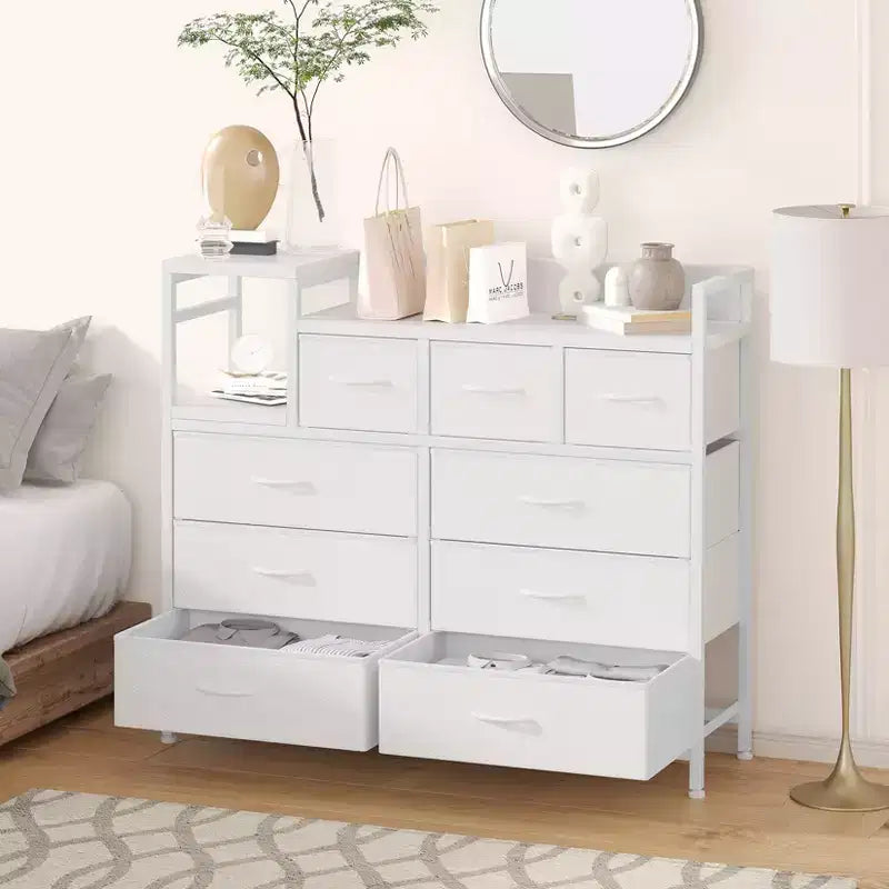 39Commode de 9 tiroirs en métal et tissu de style ferme pour chambre à coucher, placard, salon, appartement,