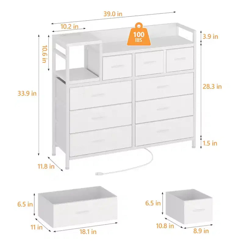 39Commode de 9 tiroirs en métal et tissu de style ferme pour chambre à coucher, placard, salon, appartement,