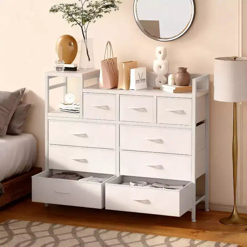 39Commode de 9 tiroirs en métal et tissu de style ferme pour chambre à coucher, placard, salon, appartement,